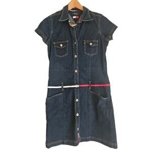 Tommy Jeans Vintage Y2K 2002 Denim Dress Juniors Large Button Up Pockets